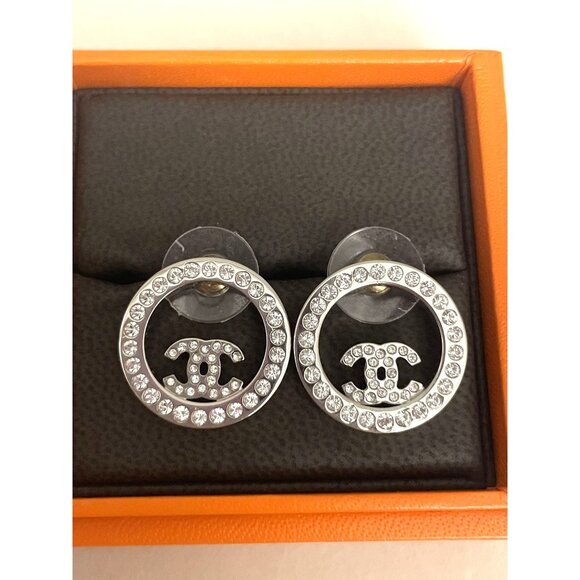 Chanel Crystal Circle Logo Earrings - Picture 1 of 4